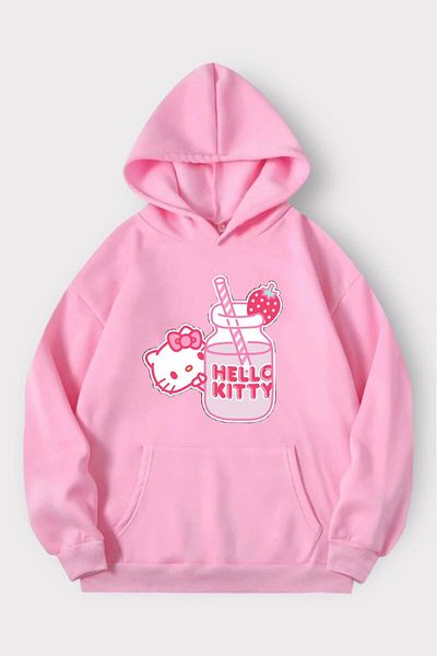 Gofeel Vintage φούτερ με στάμπα Pink Kitty Harajuku Drink - Gofeel