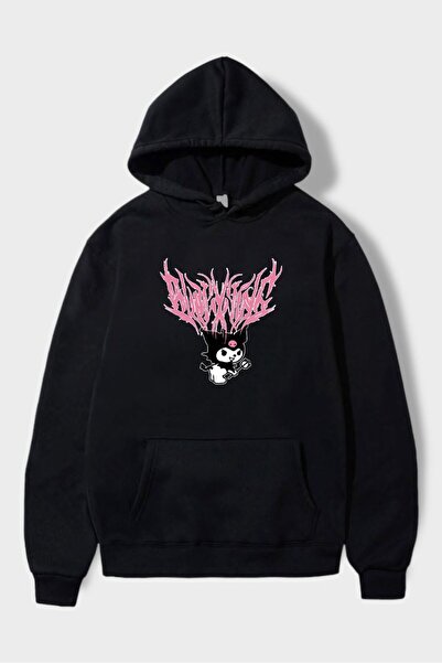 Gofeel سويت شيرت Harajuku وردي مكتوب عليه Kuromi مطبوع عليه تفاصيل عتيقة كبير...