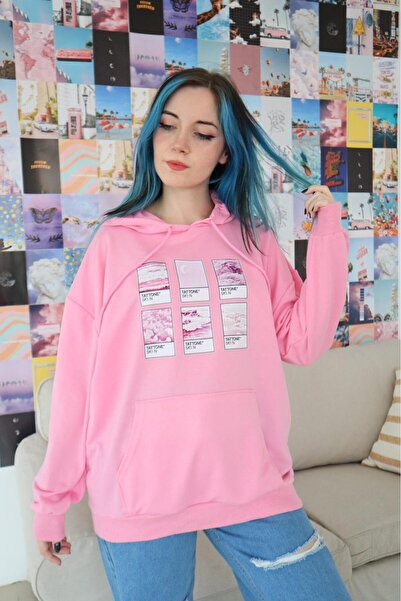 Gofeel سويت شيرت Harajuku Tattone Collage مطبوع كبير الحجم بتفاصيل عتيقة Gofeel