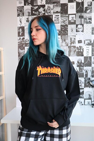 Gofeel Harajuku Thrasher Plain Printed Oversize Vintage Detail Sweatshirt Gofeel