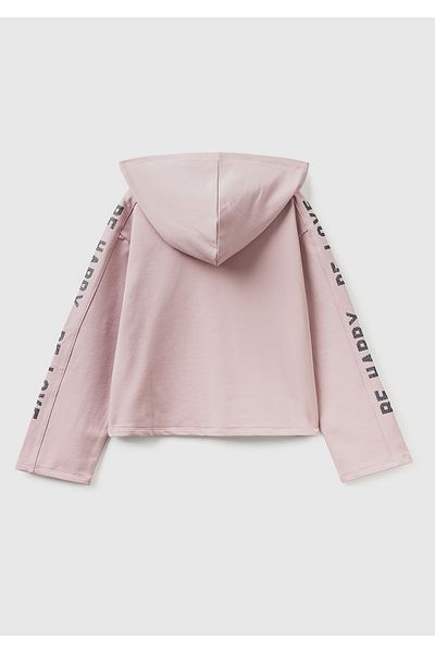 United Colors of Benetton Hanorac pentru fetiță cu scris Dusty Rose - Detaliu mâneci