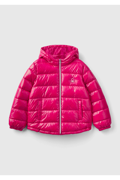 United Colors of Benetton Palton puf fucsia pentru fete