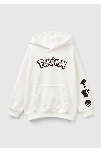 United Colors of Benetton Hanorac de buzunar cu imprimeu Pokemon de culoare crem pentru băiat