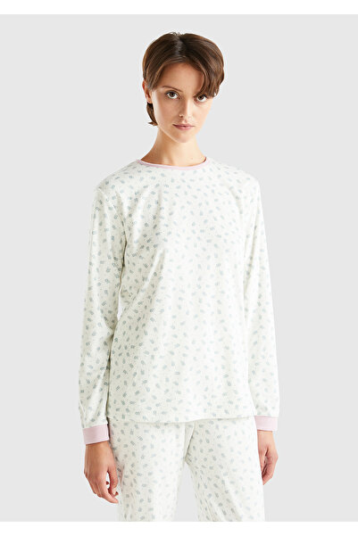 United Colors of Benetton Γυναικεία μπλούζα πιτζάμα με κρεμ σχέδιο