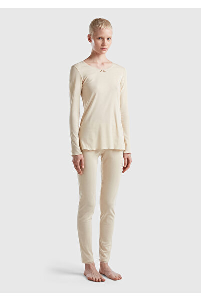 United Colors of Benetton Kadın Bej Ribanalı Pijama Takımı