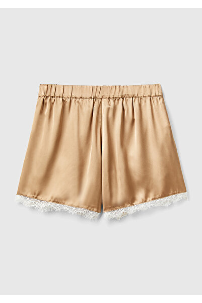 United Colors of Benetton Kadın Taba Dantel Detaylı Pijama Şort