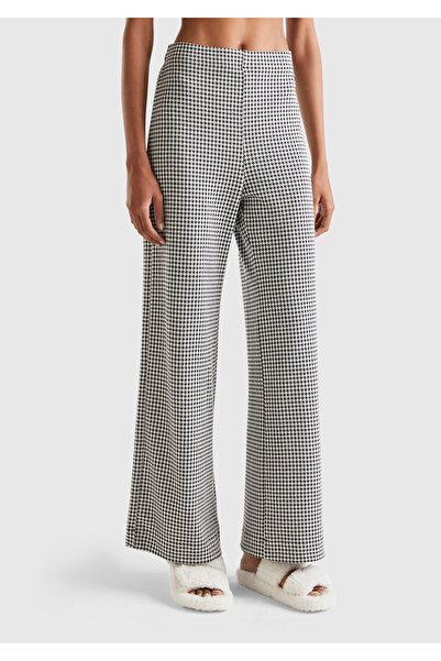 United Colors of Benetton Black-white Patterned Wide Leg Viscous Pajama Bottoms