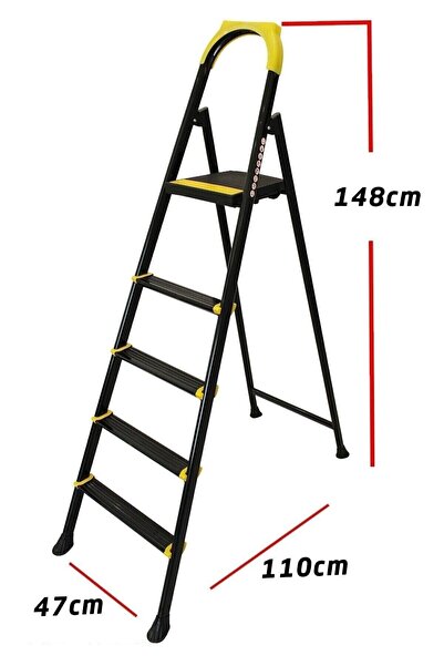 Genel Markalar Siyah Katlanır Merdiven 4+1 Basamak Kaydırmaz Ayaklı