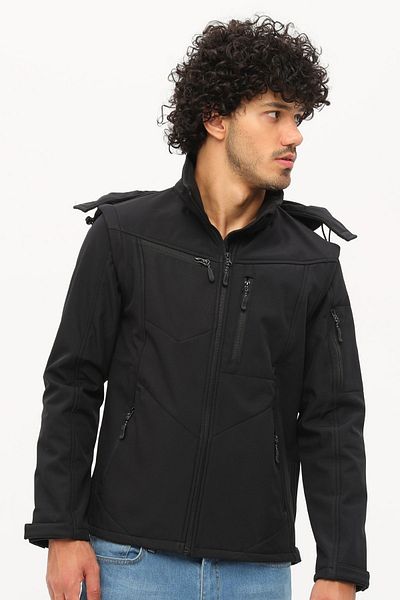 Uniprom Tactical Softshell Coat Sleeves and Hood Detachable Men's Black