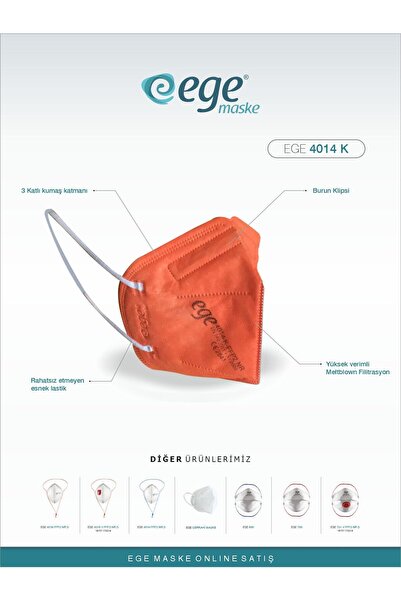 EGE MASKE Ege Ffp2 4014-k Nr N95 Ventilsiz Maske 50'li Turuncu