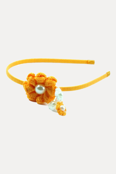 nftart.design Floral Hair Crown with Hanging Pearls
