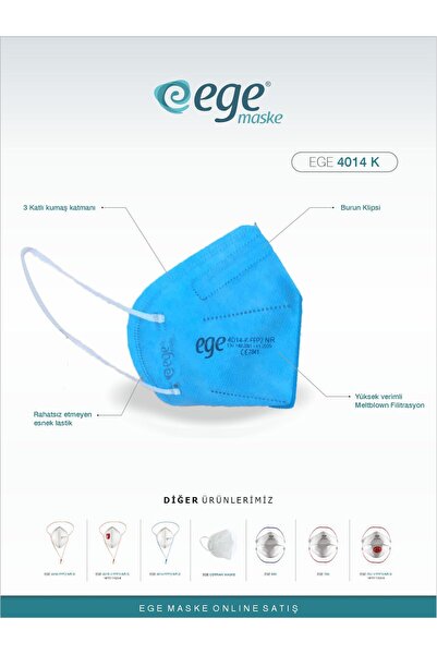 EGE MASKE Ege Ffp2 4014-k Nr N95 Ventilsiz Maske 50'li Mavi