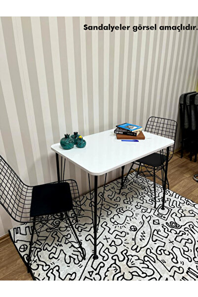 Genel Markalar Siyah Metal Ayaklı 60x90 Beyaz Mutfak-balkon-çalışma Masası