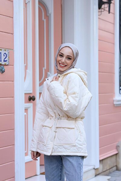 lurex moda Onion Pattern Quilted Coat with Tie Waist Pockets