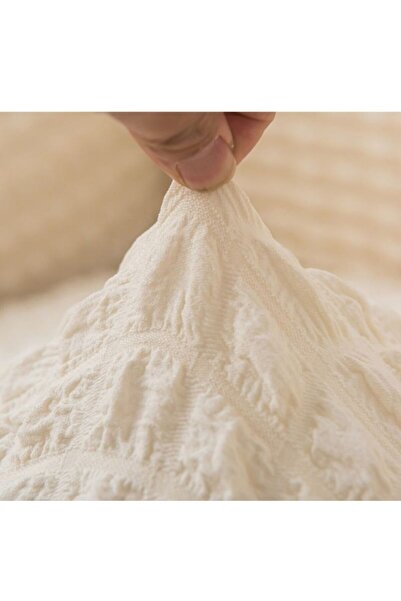 HEYTGAH Bürümcük Eteksiz Köşe Koltuk Örtüsü Standart Lastikli boydan burumcuk L Köşe Koltuk Örtüsü Krem