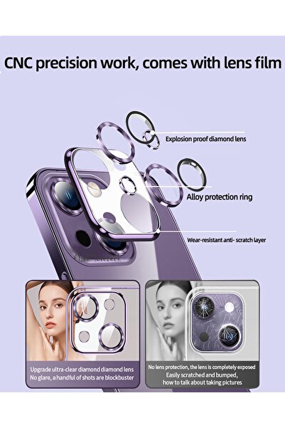 m.tk moveteck İphone 15 Kılıf Kamera Lens Korumalı Logo Gösteren Arkası Şeffaf Kenarları Renkli Titanium