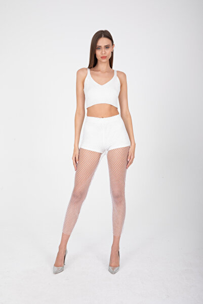 VS ACCESSORY Kristal Elmas Parlak Son Trend Taşlı Kadın Pantolon