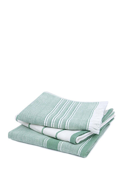 Ecocotton Elis Organik Pamuk İplik Boyalı Özel Dokuma Yeşil Krem 3'lü Kurulam...