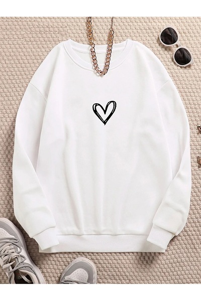 blausee wear Sweatshirt minimal cu inimă colorată, oversized, guler rotund din bumbac