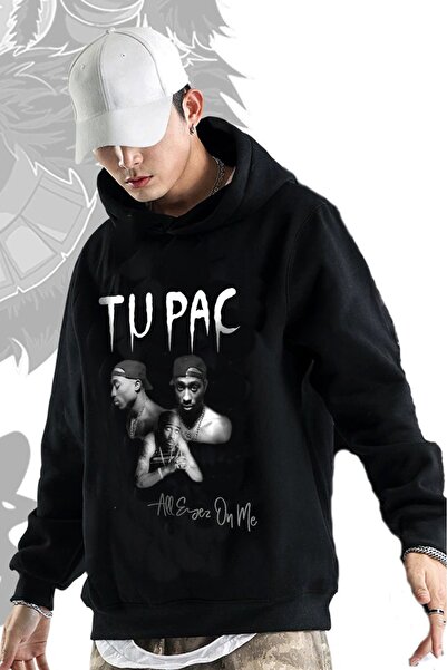 DEEFWEAR Hanorac cu glugă unisex cu imprimeu Tupac negru - Hanorac