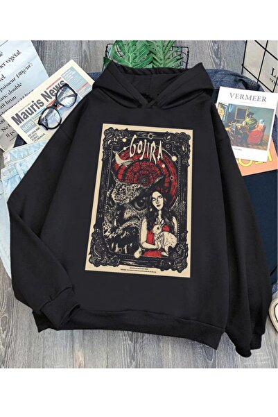 DEEFWEAR Siyah Gojira Baskılı Unisex Kapüşonlu Sweatshirt -Hoodie