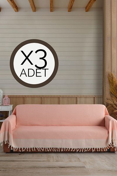 Lux Touch 3 bucăți Bergama Battal acoperă brațele de somon dimensiune 180 X 300 cm canapea canapea divan husă pentru canapea extensibilă