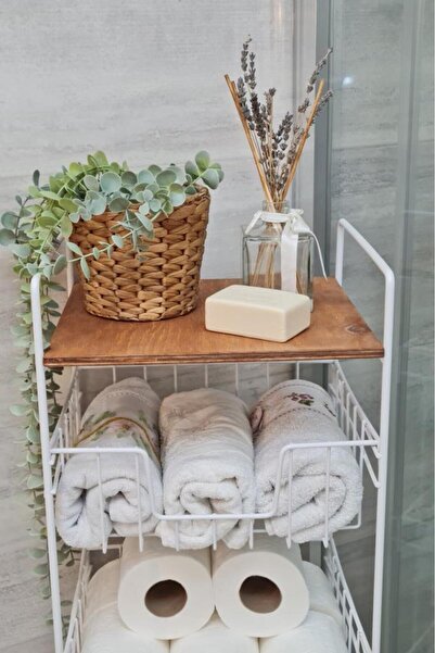 Digithome Ahşap Metal Çok Amaçlı 3 Katlı Banyo Düzenleyici Organizer Ceviz Raflı - Beyaz – Mrs-001 - C1-1-267