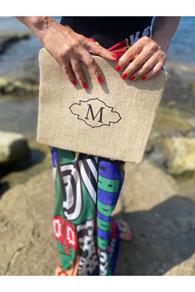 M Harfli Clutch Çanta - Jüt Kumaş