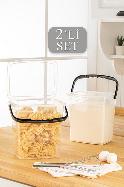 Meleni Home 2-Piece Mega Size Flour Pulses Storage Container - Detergent Container - Food Storage Box 6 Lt Transparent