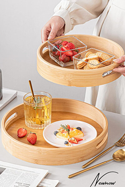 NEWNOW Bambu Tepsi 3 lü, Çay Tepsisi, Sunum Tepsisi, Kahve Sunum Tepsisi Yuva...