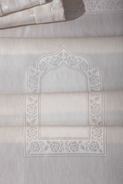 sarra 3-Piece Fringed Etamine Prayer Rug Set - Cappuccino