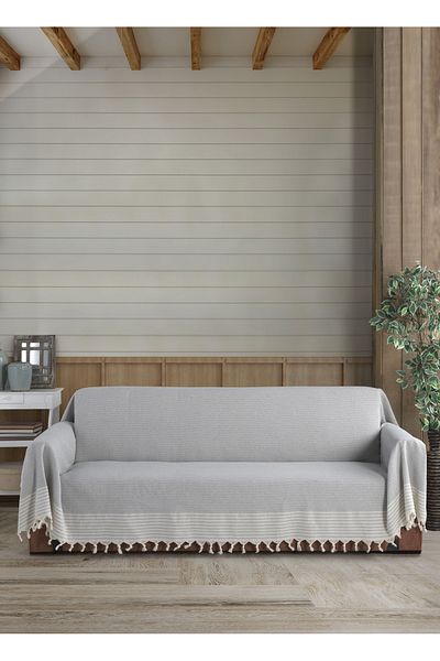 Lux Touch 2 Pieces Gray Oversize Sofa with Örten Arms - 180x300 cm Divan Sofa Bed Cover