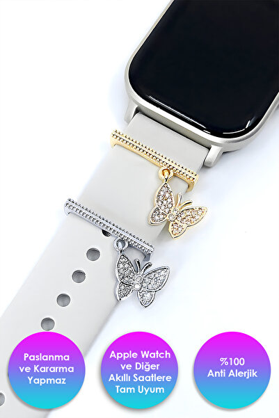 BearPear Apple Watch Uyumlu Kelebekli Kordon Aksesuar Smartwatch Charm