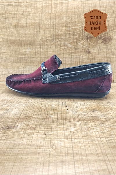 EMİN Orthopedic Genuine Leather Laceless Claret Red Casual Men's Shoes Tek0009