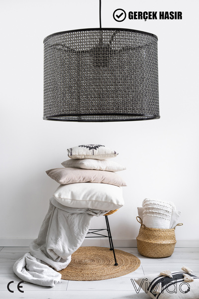 Vivido Abajur Wicker Black-White Wicker Pendant Lamp Chandelier