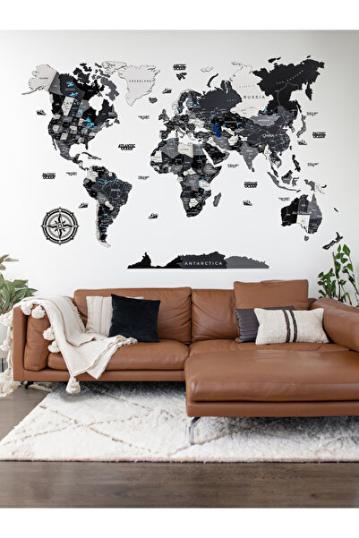 Crowart Gri Detaylı Dünya Haritası