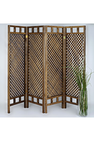 WOODENSA Ahşap Paravan Seperatör Oda Bölücü Ayırıcı 4 Kanat Ceviz WDN413