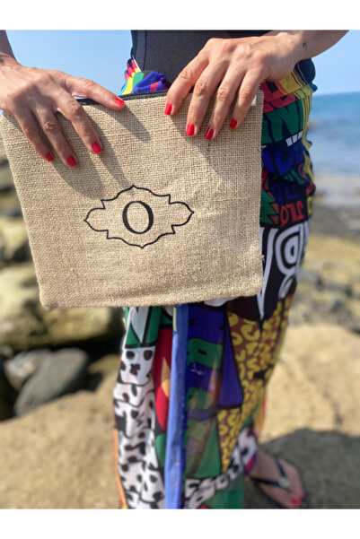 O Harfli Clutch Çanta - Jüt Kumaş