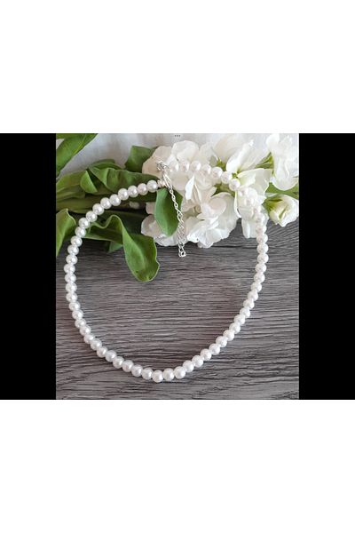 Stoneday White Glass Pearl Necklace with Pearl and Silver Detail