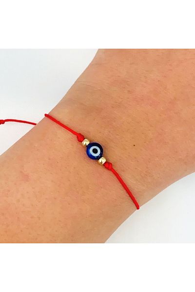 Stoneday Black Red String Bracelet with Blue Evil Eye Beads