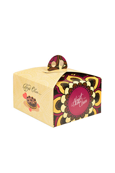 Miyo Ambalaj Yaş Pasta Kutusu 0 Numara 100'lü Paket | 19x19x13 cm Saplı Krome Karton Baskılı Ambalaj No:0