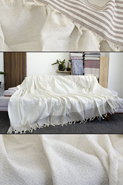 Mutlu Çeyiz Diamond Cotton Knitted Sofa Sofa Bed Cover Multi-Purpose 180x300 Cm Cream Seat Cover