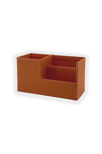 inn design Beyoğlu Series Кожен органайзер Поставка за химикалки Пастелно оранжево 11x20x9,5 cm
