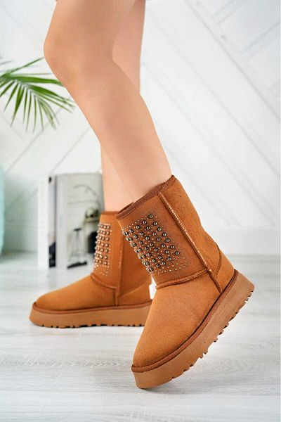 tusemmoda Γυναικείες χειμερινές μπότες με χοντρή σόλα μεσαίου μήκους με πέτρα νέας σεζόν