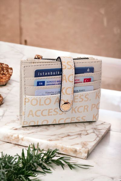 dericom Women's Text Patterned Stylish White Wallet Card Holder Accessory with Snap Fastener Paper Money Compartment