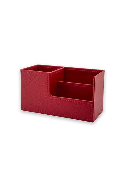inn design Beyoğlu Series Leather Organizer Pen Holder Textured Red 11x20x9.5 cm