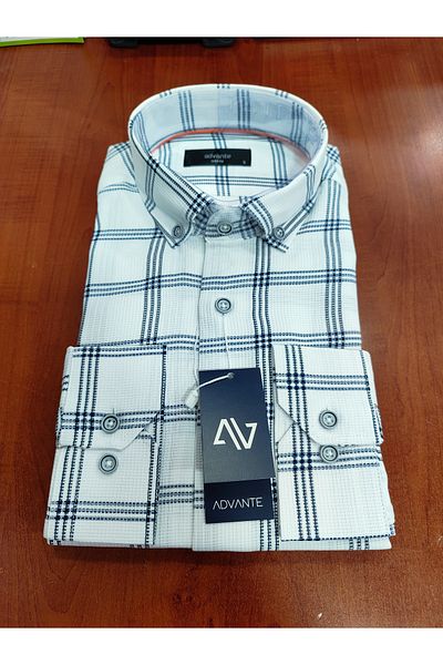 ADVANTE Cămașă pentru bărbați, cu mânecă lungă, cu guler în carouri, SLIM FIT