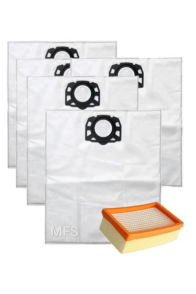 MFS مجموعة أكياس غبار وفلتر هيبا 5 قطع متوافقة مع كارشر MV4-MV6