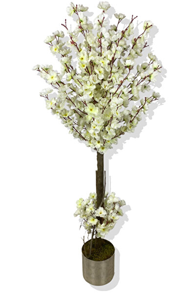 Cihan Çiçekçilik BEYAZ BAHAR DALI YAPAY AĞAÇ 120 CM 15X15 GALVANİZ SAKSI