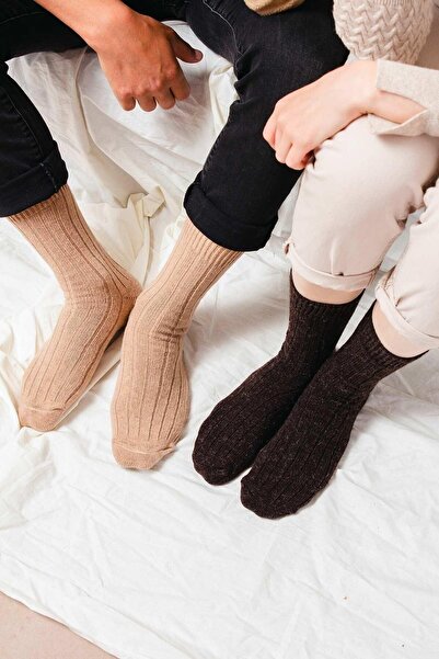 Aytuğ Unisex Alpaca Wool Winter Socks 2-Piece - 3095 B/k